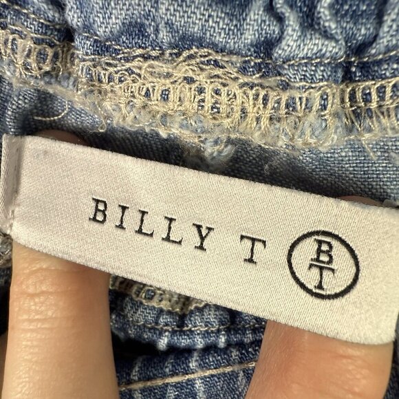Billy T Tiered Denim Pants Large Drawstring Waist Wide Leg Boho Festival Summer - Picture 6 of 8